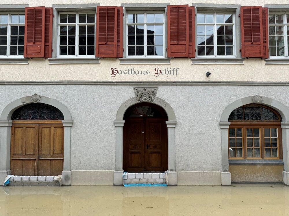 Mit kleinen Mauern vor den Eingängen wurden in Berlingen die Gebäude vor Hochwasser geschützt.